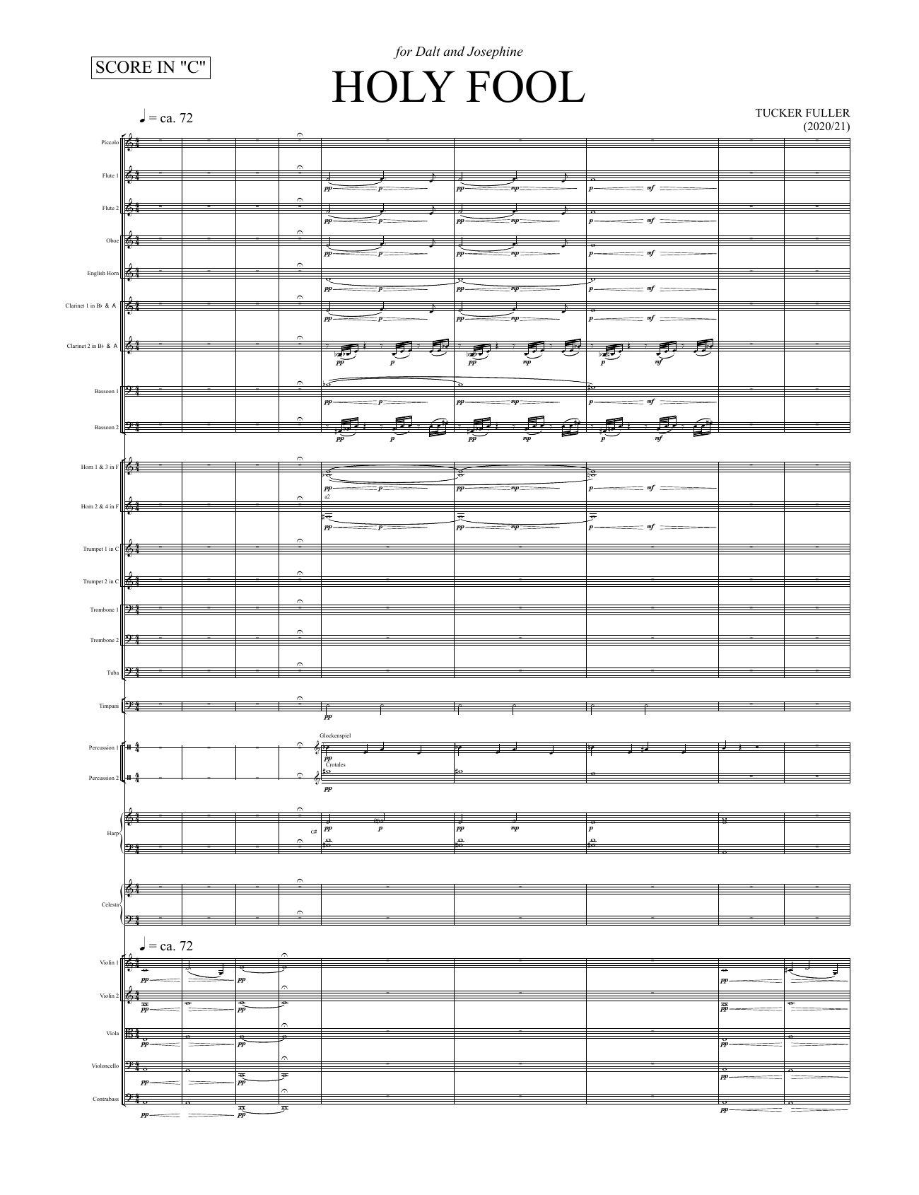 Opening page of Tucker Fuller's orchestral score Holy Fool
